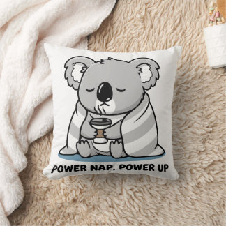 Power Nap Power Up Cute Koala Throw Pillow