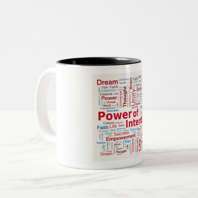Power of Intention Word Cloud Success Colourful Two-Tone Coffee Mug (Front Left)