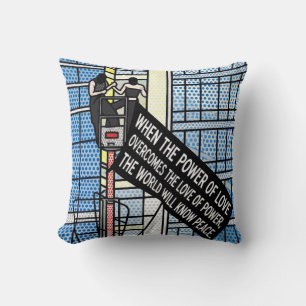 Power of Love Inspirational Peace Quote Comic Throw Pillow