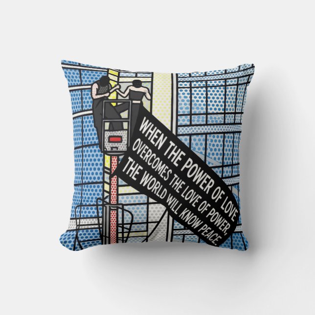 Power of Love Inspirational Peace Quote Comic Throw Pillow (Front)