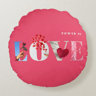 Power of Love Quote Romantic Hot Pink Anniversary Round Pillow