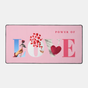 Power of Love Quote Romantic Soft Light Pink Desk Mat