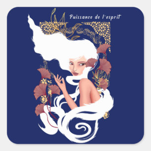 Power Of Mind Art Nouveau Floral Artwork Square Sticker