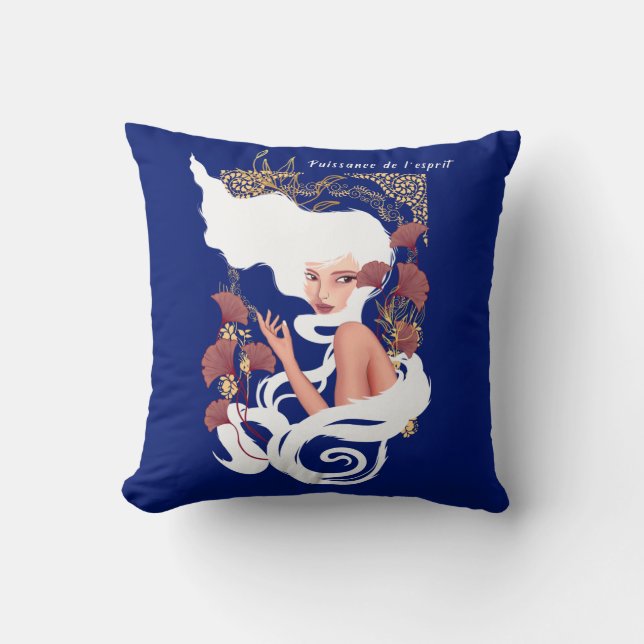Power Of Mind Art Nouveau Floral Artwork Throw Pillow (Front)