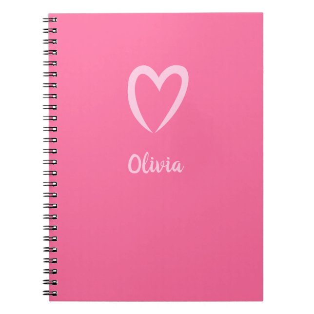 Power Pink Heart Name Minimalist Notebook (Front)