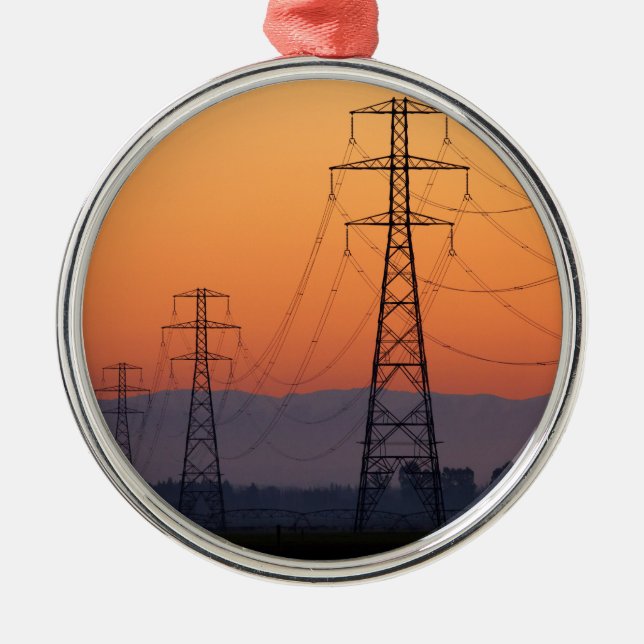 Power Pylons at Sunset Metal Ornament (Front)