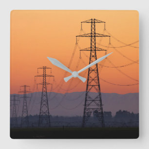 Power Pylons at Sunset Square Wall Clock