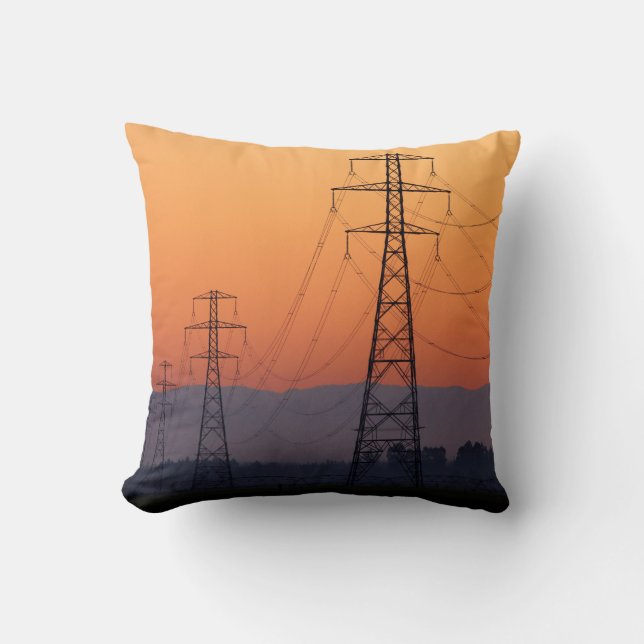 Power Pylons at Sunset Throw Pillow (Front)