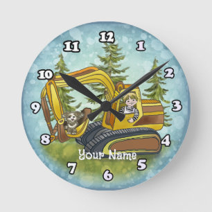 Power Shovel Kid Round Clock
