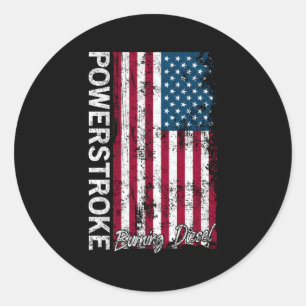 Power Stroke 73 Engine Company Burning Diesel Amer Classic Round Sticker