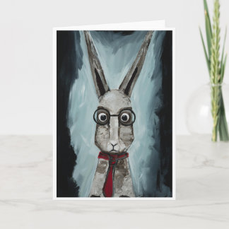 Power Tie. A rabbit with eye glasses and a red tie Card