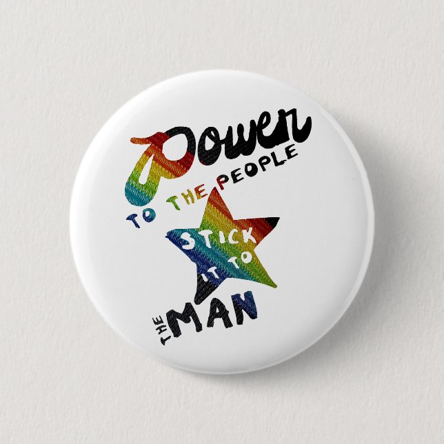 Power To The People (Retro Rainbow Patch) 2 Inch Round Button (Front)