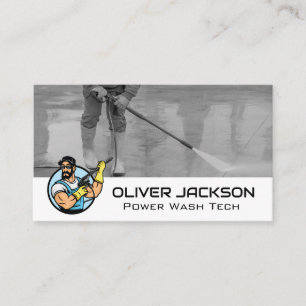Power Wash Logo Worker Cleaning Pavement Business Card