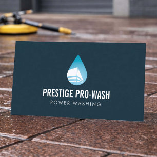 Power Washing Service Modern Logo Dark Blue Business Card
