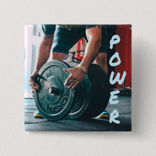 Power Weight Lifting Gym Health 2 Inch Square Button