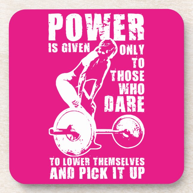 POWER. Women's Weightlifting Workout Motivational Coaster (Front)