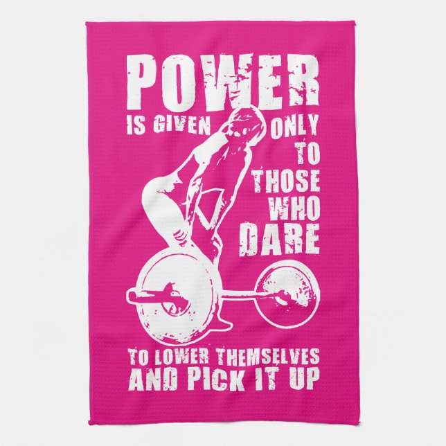 POWER. Women's Weightlifting Workout Motivational Kitchen Towel (Vertical)