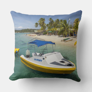 Powerboat and banana boat throw pillow
