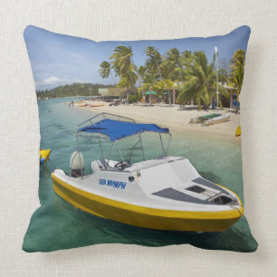 Powerboat and banana boat throw pillow