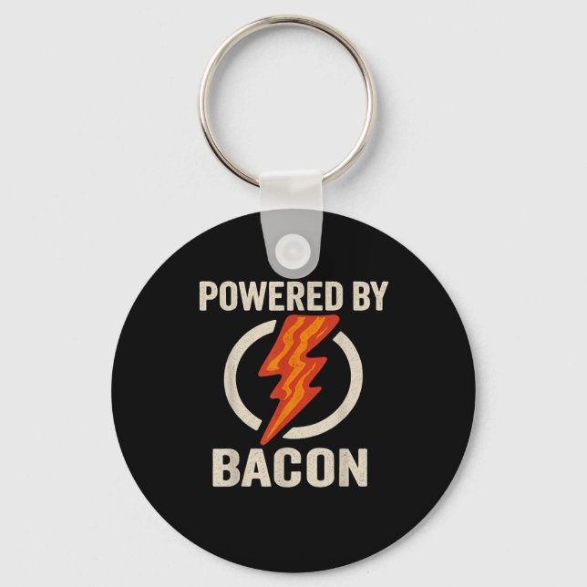 Powered By Bacon Funny Meat Lover Bbq Grill Carniv Keychain (Front)