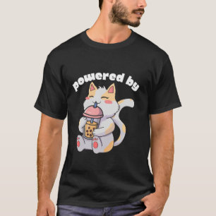 Powered By Boba Bubble Milk Tea Cute Cartoon Cat L T-Shirt