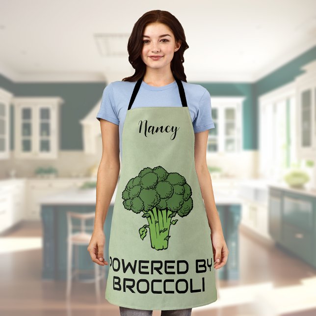 Powered by Broccoli Bold Green Personalized Name Apron (Creator Uploaded)