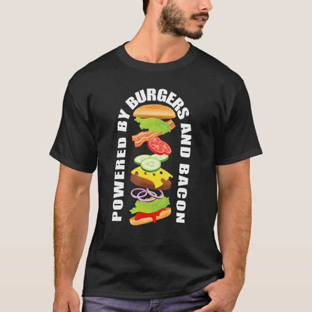 Powered By Burgers And Bacon  Barbecue Grill Grill T-Shirt (Front)