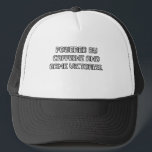 Powered By Caffeine And Game Victories Trucker Hat<br><div class="desc">Pixelated declaration of the gamer's dual fuel sources. Combines gaming passion with caffeinated reality.</div>