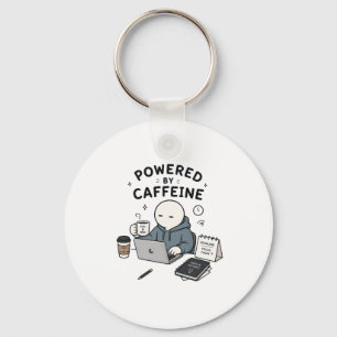 Powered By Caffeine Funny Work Meme Keychain