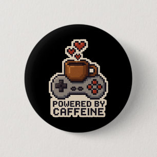 Powered By Caffeine Pixel Art Gamer Coffee Lover G 2 Inch Round Button