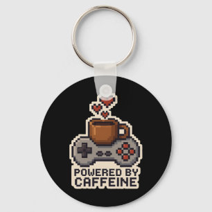 Powered By Caffeine Pixel Art Gamer Coffee Lover G Keychain