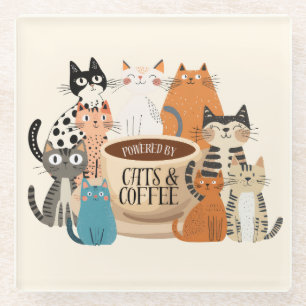 Powered by Cats and Coffee Glass Coaster