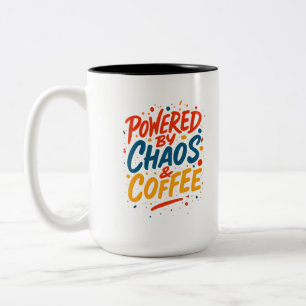 Powered by Chaos and Coffee Funny Tee Two-Tone Coffee Mug