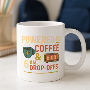 Powered by Coffee & 6 a.m. Drop‑Off Back-to-School Coffee Mug