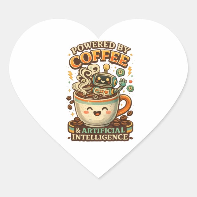 Powered By coffee and AI Retro coffee tech Graphic Heart Sticker (Front)