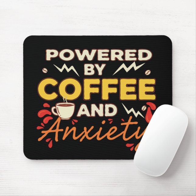 Powered by Coffee and Anxiety | Funny Retro Typogr Mouse Pad (With Mouse)