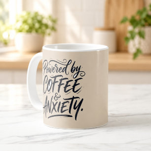 Powered by Coffee and Anxiety Funny Script Mug
