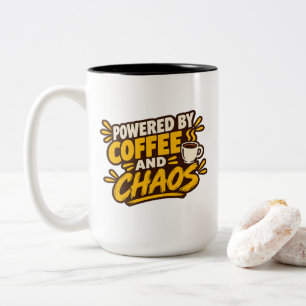 Powered by Coffee and Chaos Two-Tone Coffee Mug