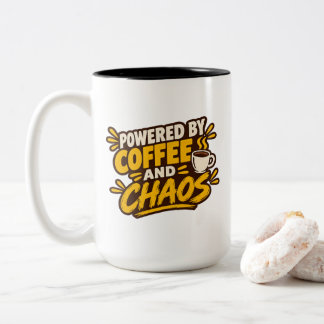 Powered by Coffee and Chaos Two-Tone Coffee Mug