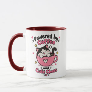 Powered By Coffee And Funny Cute Chaos Cat Mug - C
