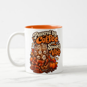 Powered by Coffee and Spooky Vibes Halloween  Two-Tone Coffee Mug