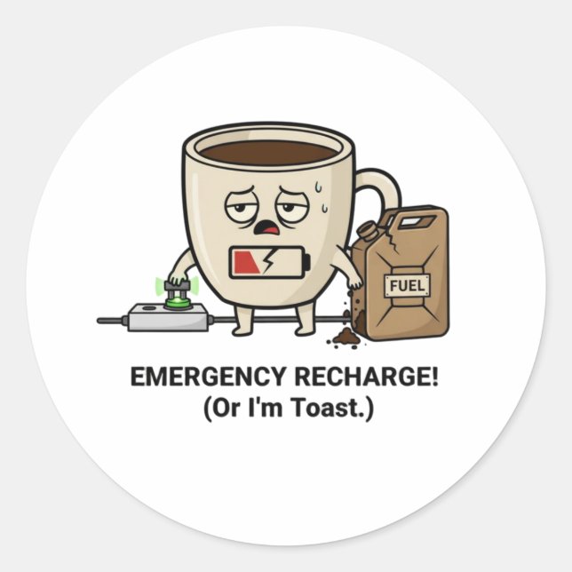 Powered by Coffee (Barely) Funny Coffee Sticker |  (Front)