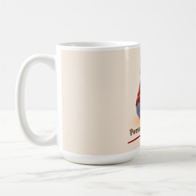 "Powered by Coffee" Cat Holding A Cup of Coffee (Left)