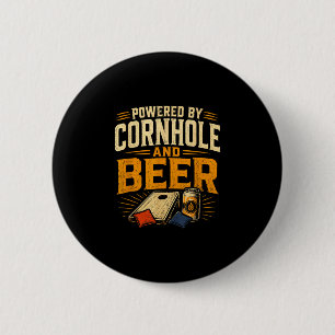 Powered by cornhole and beer funny tailgate 2 inch round button
