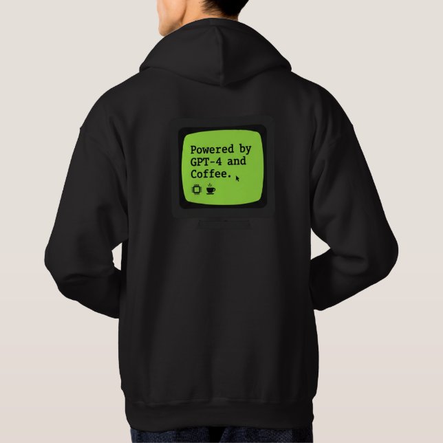 Powered by GPT-4 & Coffee Retro Tech Humor Hoodie (Back)