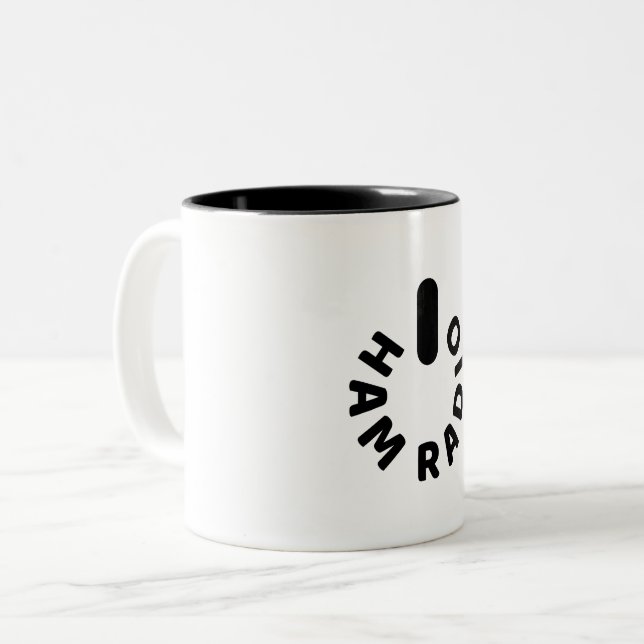 Powered by HAM Radio Two-Tone Coffee Mug (Front Left)