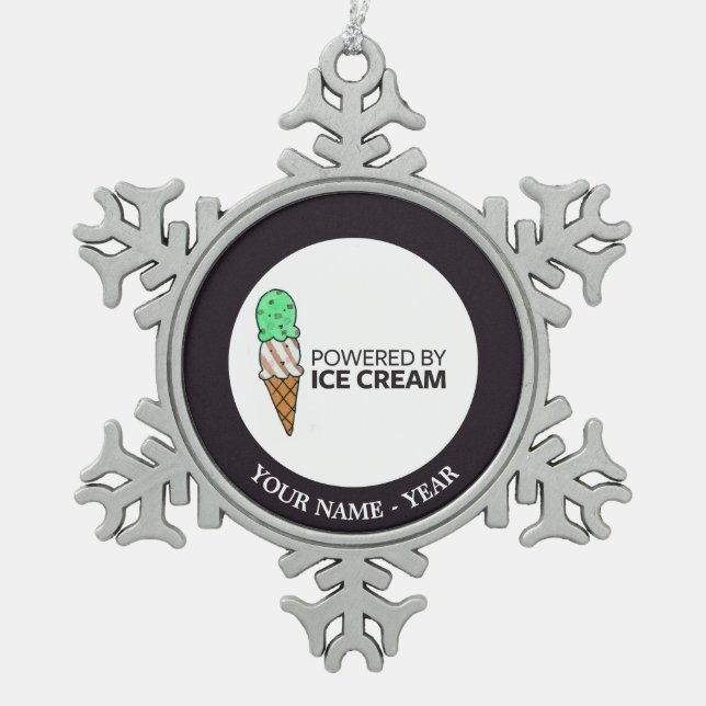 Powered by Ice Cream Snowflake Pewter Christmas Ornament (Front)