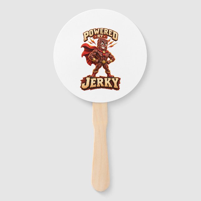 Powered by Jerky Superhero Hand Fan (Front)