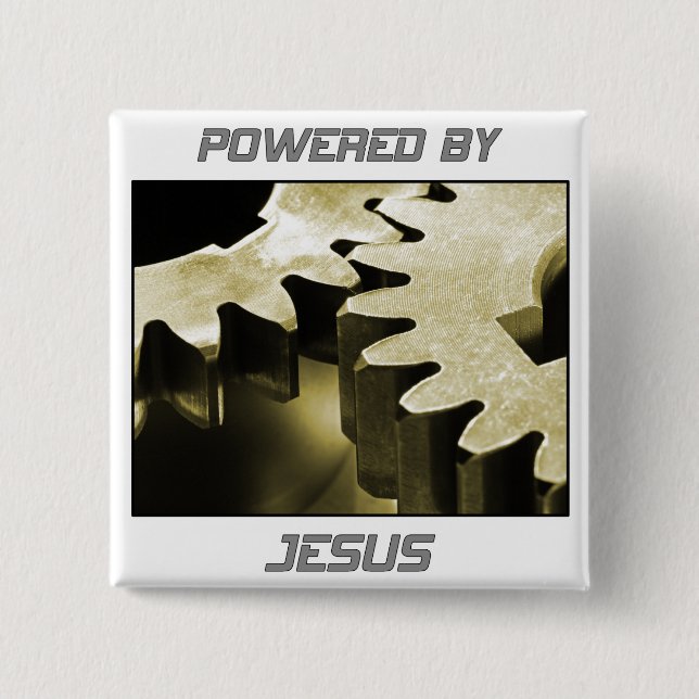 Powered By Jesus 2 Inch Square Button (Front)