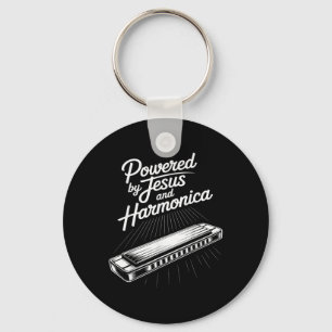 Powered By Jesus And Harmonica Christian Music  Keychain